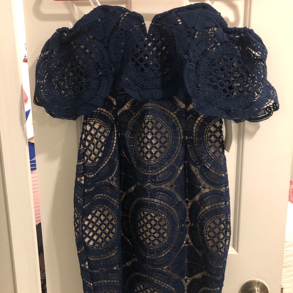 Off the shoulder navy crochet Lulu’s dress